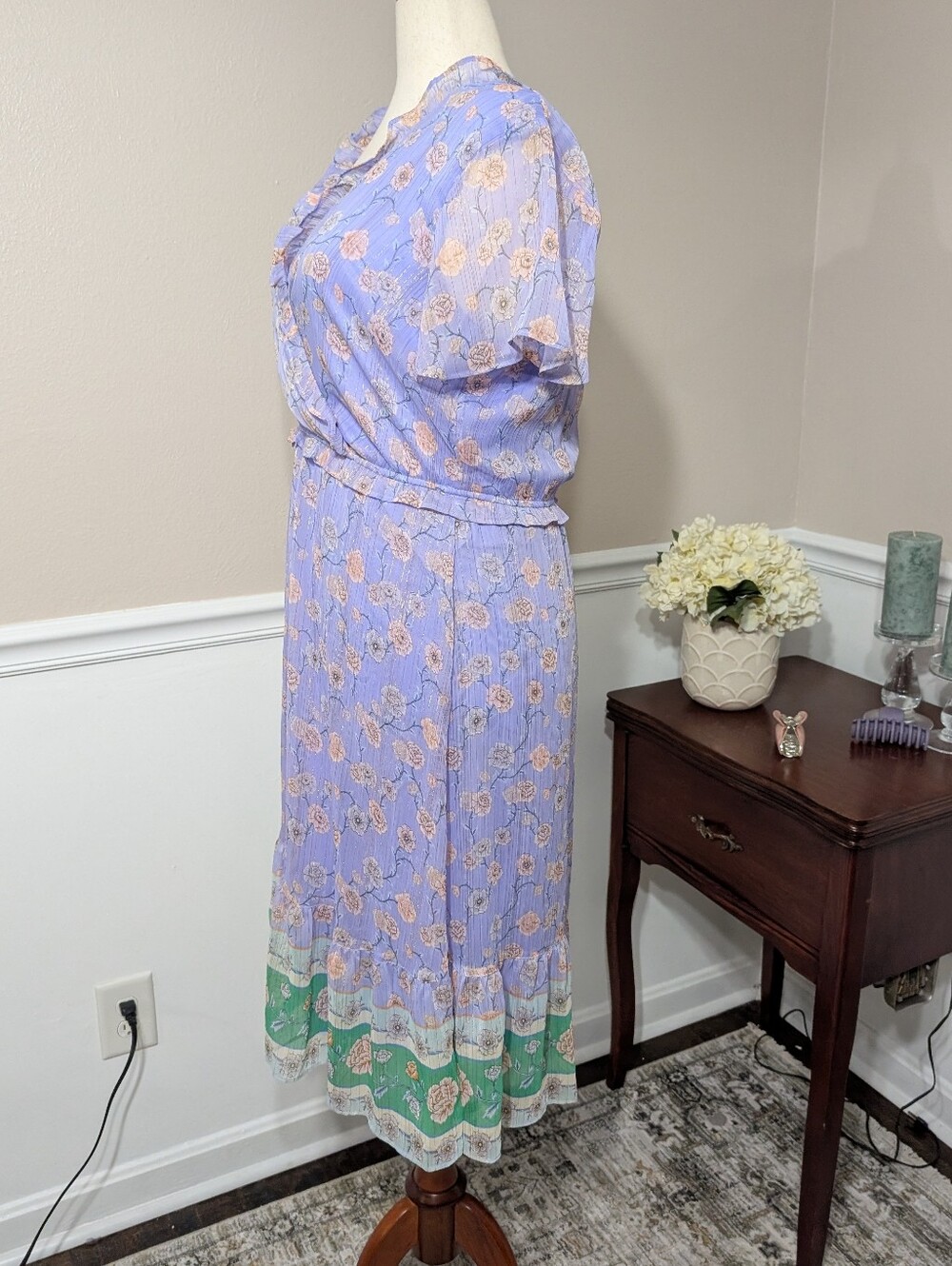 Lauren Conrad Lilac Green And Gold Dress Size L - Picture 4 of 8